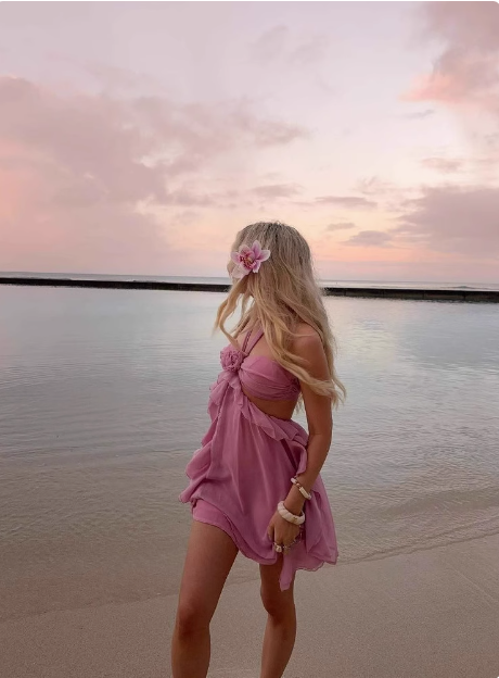 Pink Three-dimensional Flower Halter Neck Layer Ruffle Irregular Birthday Short Skirt Homecoming Dress