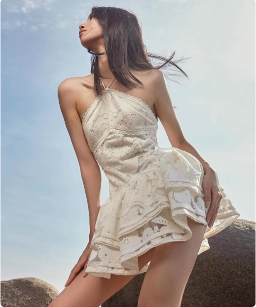 Designer Halterneck Lace A-line Birthday Mini Skirt Homecoming Dress