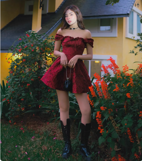 Sweet Burgundy Jacquard Shoulder Strap Waist A-line 17th Birthday Homecoming Dress