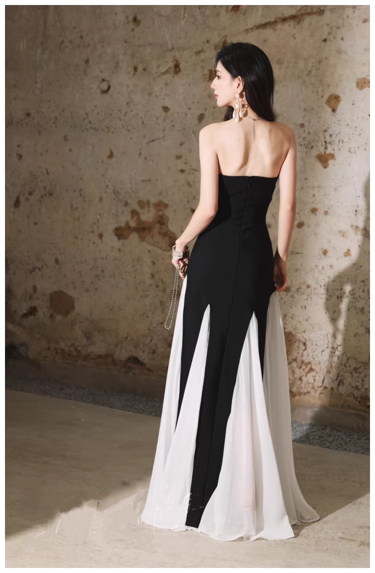 Pretty Strapless Satin Chiffon Mermaid Long Evening Dress Formal 17th Birthday Outfits