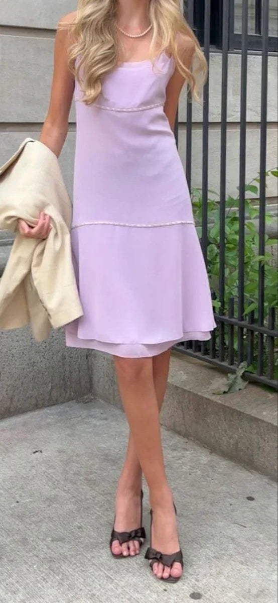 Elegant Lavender Spaghetti Strap Chiffon Waist 17th Birthday Homecoming Dress