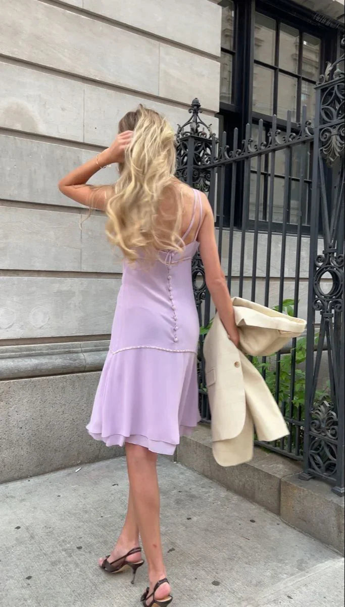 Elegant Lavender Spaghetti Strap Chiffon Waist 17th Birthday Homecoming Dress