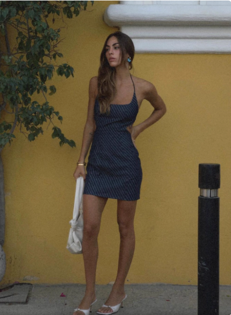 Sexy Navy Blue Spaghetti Strap Striped Waist Hollow Out Birthday Short Skirt Homecoming Dress