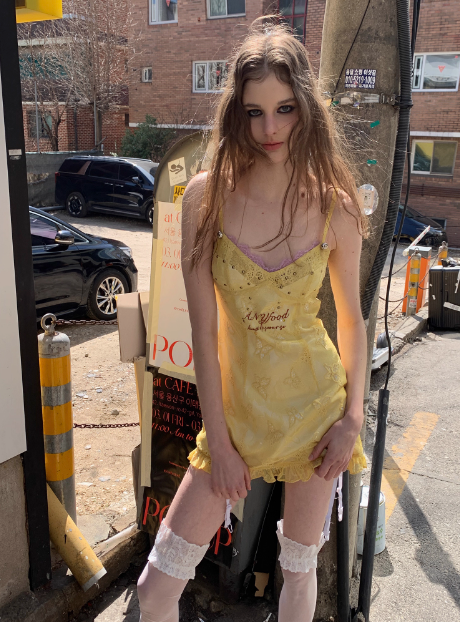 Vintage Yellow Bow Embroidered Waist Suspenders 17th Birthday Homecoming Dress