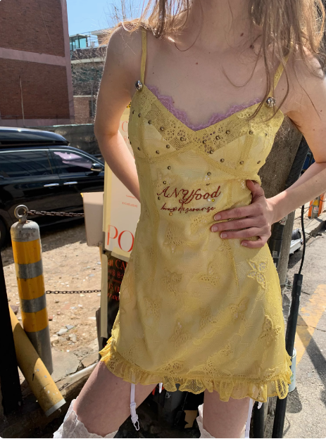 Vintage Yellow Bow Embroidered Waist Suspenders 17th Birthday Homecoming Dress