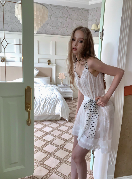 Cute White Lace Polka Dot Tie Waist Birthday Short Skirt Homecoming Dress