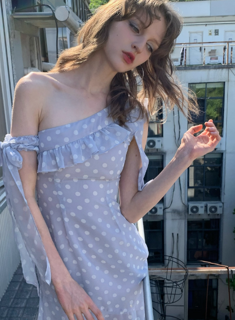 Sweet Purple Polka Dot Off-shoulder Chiffon Birthday Short Skirt Homecoming Dress