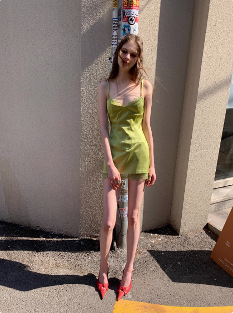 Fresh Green Lace Retro Satin Sling Hip Birthday Short Skirt Homecoming Dress