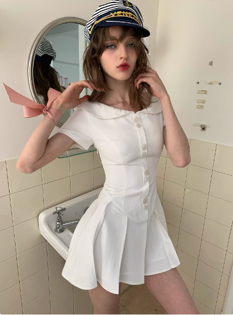 Sweet Baby Doll Collar White Waist A-line 17th Birthday Homecoming Dress
