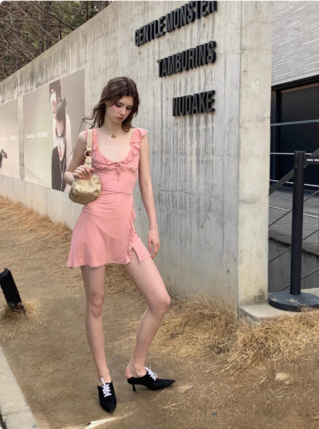 Sweet Pink Ruffle Chiffon 17th Birthday Homecoming Dress