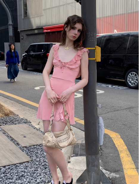 Sweet Pink Ruffle Chiffon 17th Birthday Homecoming Dress