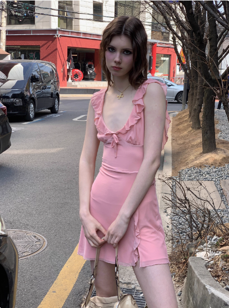 Sweet Pink Ruffle Chiffon 17th Birthday Homecoming Dress