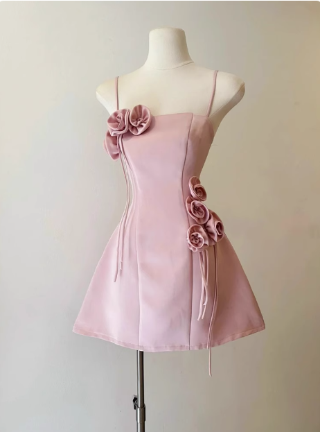 Sweet Tube Top Suspenders Waist Flower Birthday Skirt Homecoming Dress
