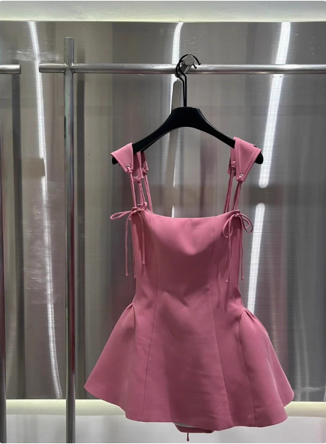 Sweet Suspender Bow Pink Waist A-line Birthday Skirt Homecoming Dress
