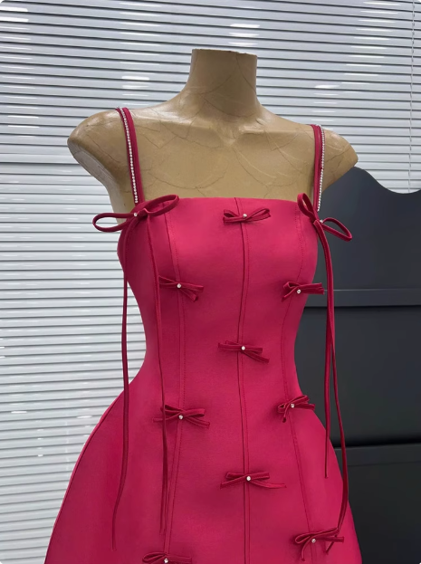 Sweet Bow Strap Waist Satin 17th Birthday Homecoming Dress