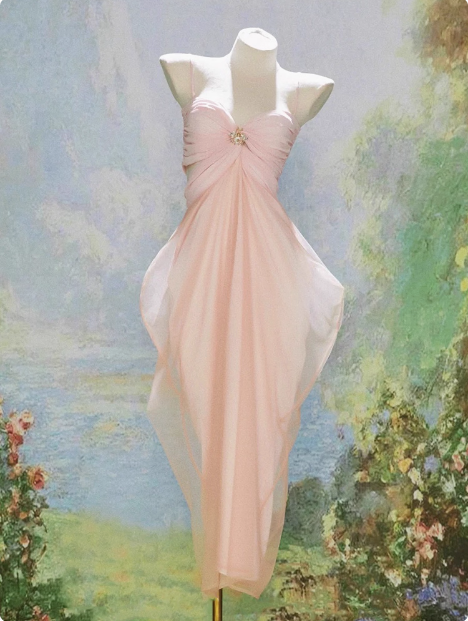 Elegant Pink Suspender Tulle Slim Irregular Birthday Dress Homecoming Dress