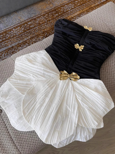 Design Contrast Color Tube Top Irregular Birthday Dress Homecoming Dress