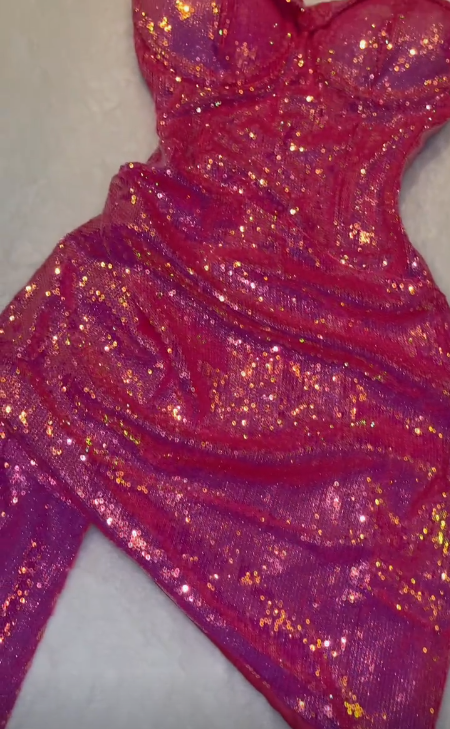 Shiny Pink Tube Top Sequin Irregular 17th Birthday Homecoming Dress