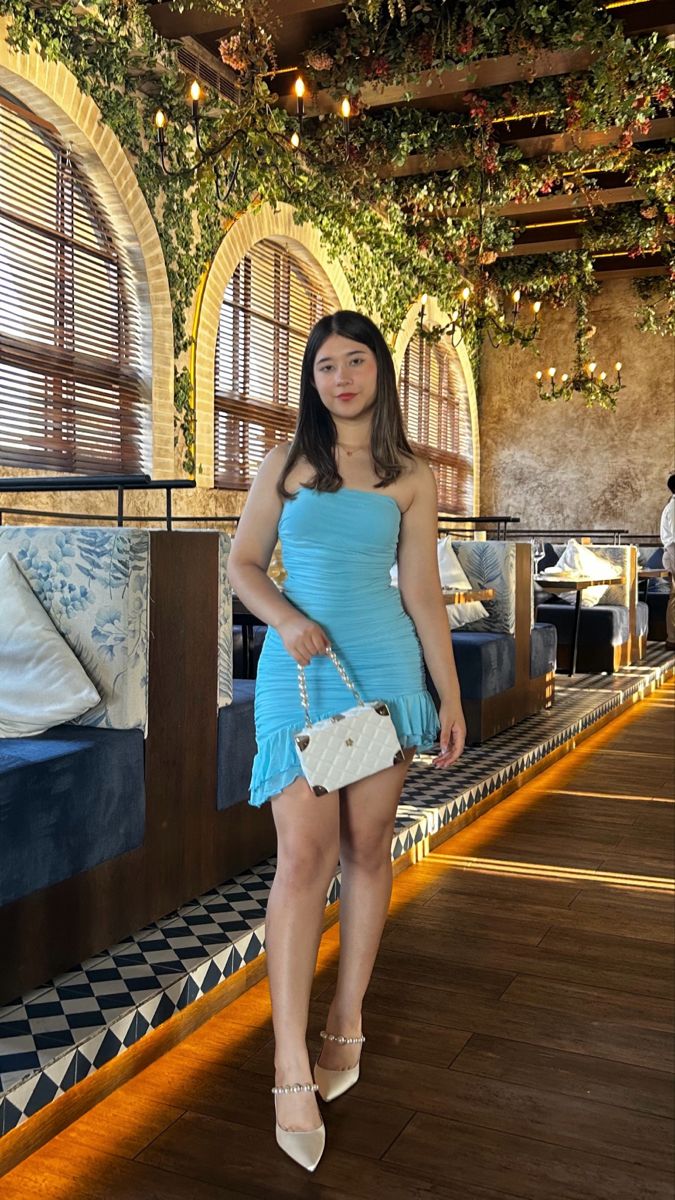 Elegant Light Blue Tube Top Pleated Irregular Ruffles Slim Hip Birthday Party Homecoming Dress