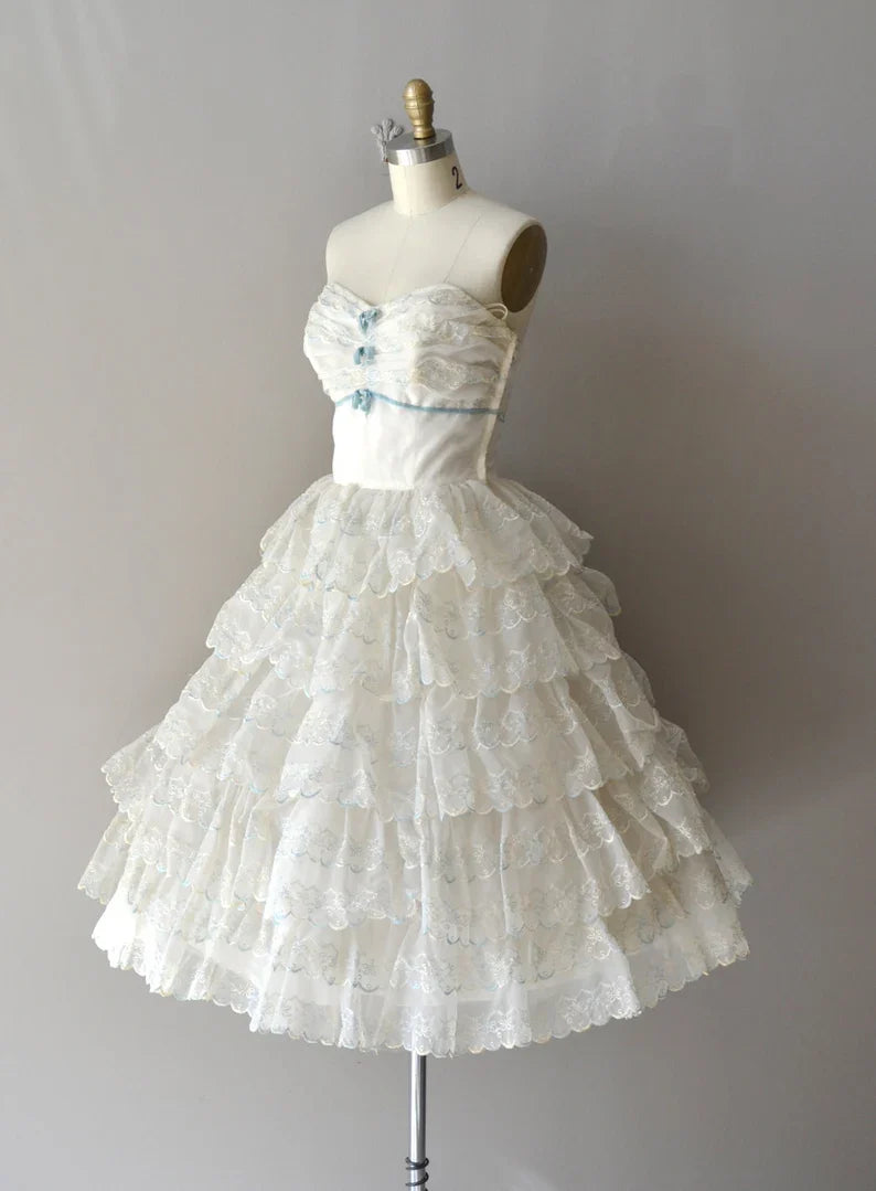 Cute White Tube Top Cake Birthday Dress Homecoming Dress