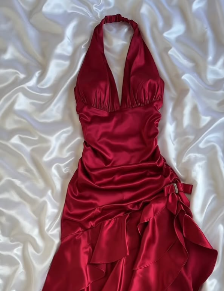 Stunning Red Satin Halter Neck Irregular Birthday Dress Homecoming Dress