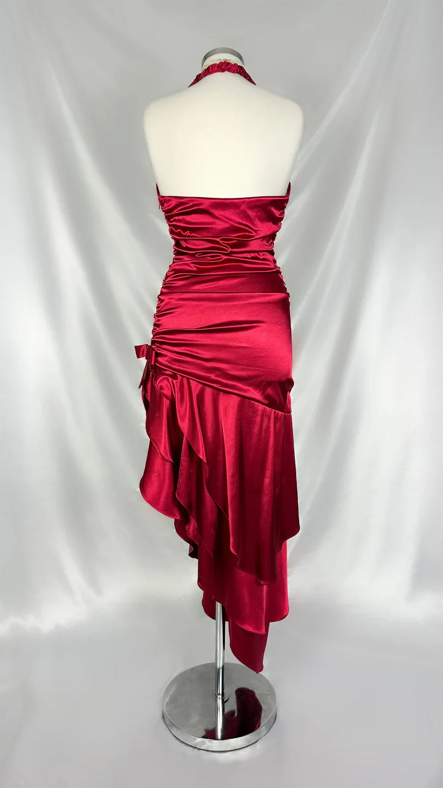 Stunning Red Satin Halter Neck Irregular Birthday Dress Homecoming Dress
