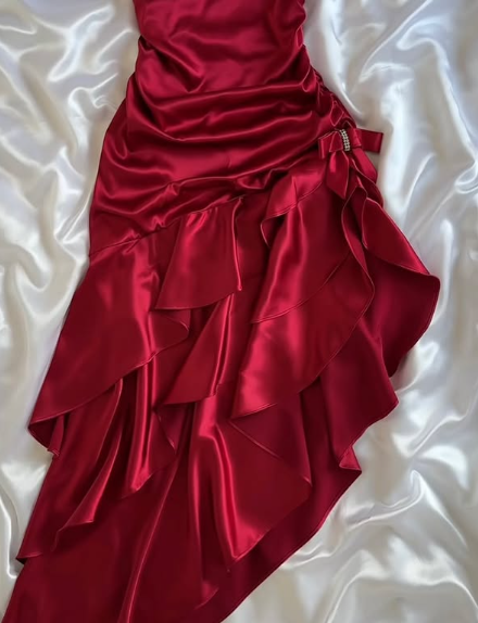 Stunning Red Satin Halter Neck Irregular Birthday Dress Homecoming Dress