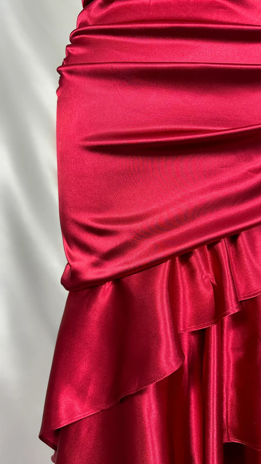 Stunning Red Satin Halter Neck Irregular Birthday Dress Homecoming Dress