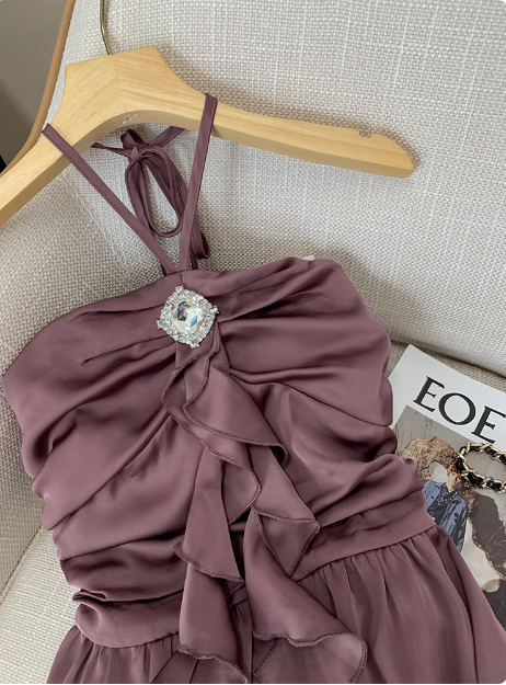 Elegant Halterneck Off-shoulder Design Birthday Dress Homecoming Dress