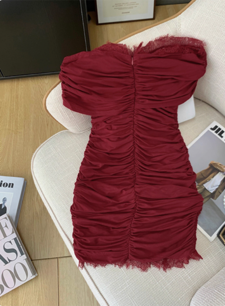 Sexy Red One Shoulder Lace Hip Birthday Dress Homecoming Dress