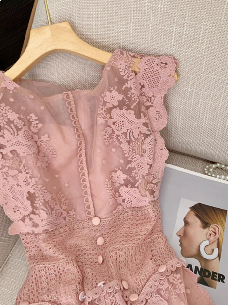 Sweet Pink Sleeveless Lace Waist 17th Birthday Homecoming Dress
