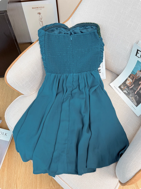 Elegant Strapless Peacock Blue Sequined Chiffon 17th Birthday Homecoming Dress