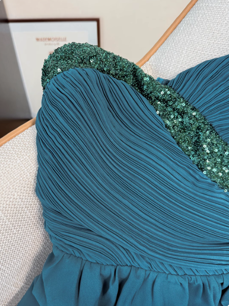 Elegant Strapless Peacock Blue Sequined Chiffon 17th Birthday Homecoming Dress