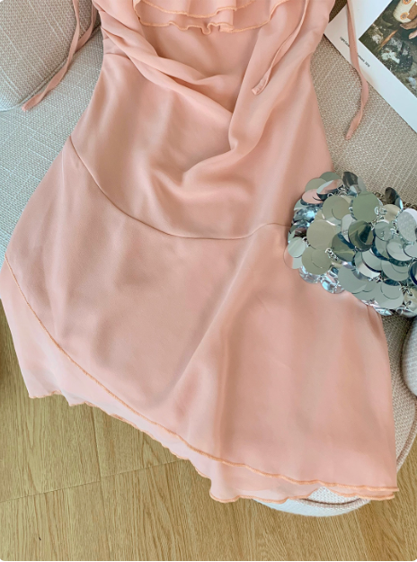 Sweet Ruffled Large U-neck Chiffon 17th Birthday Homecoming Dress