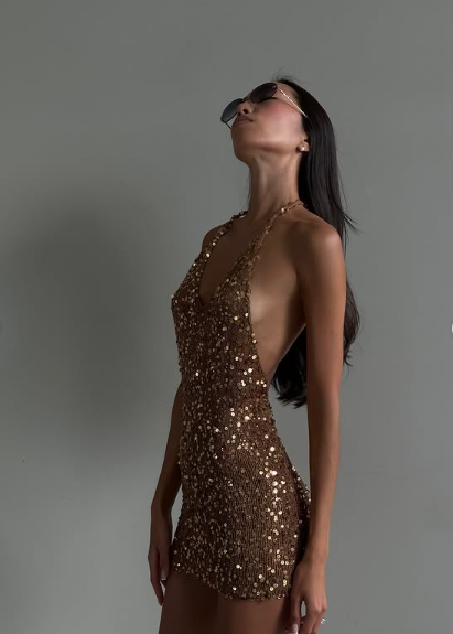 Sexy Sequined Halter Neck Open Back Slim Fit 21st Birthday Homecoming Dress