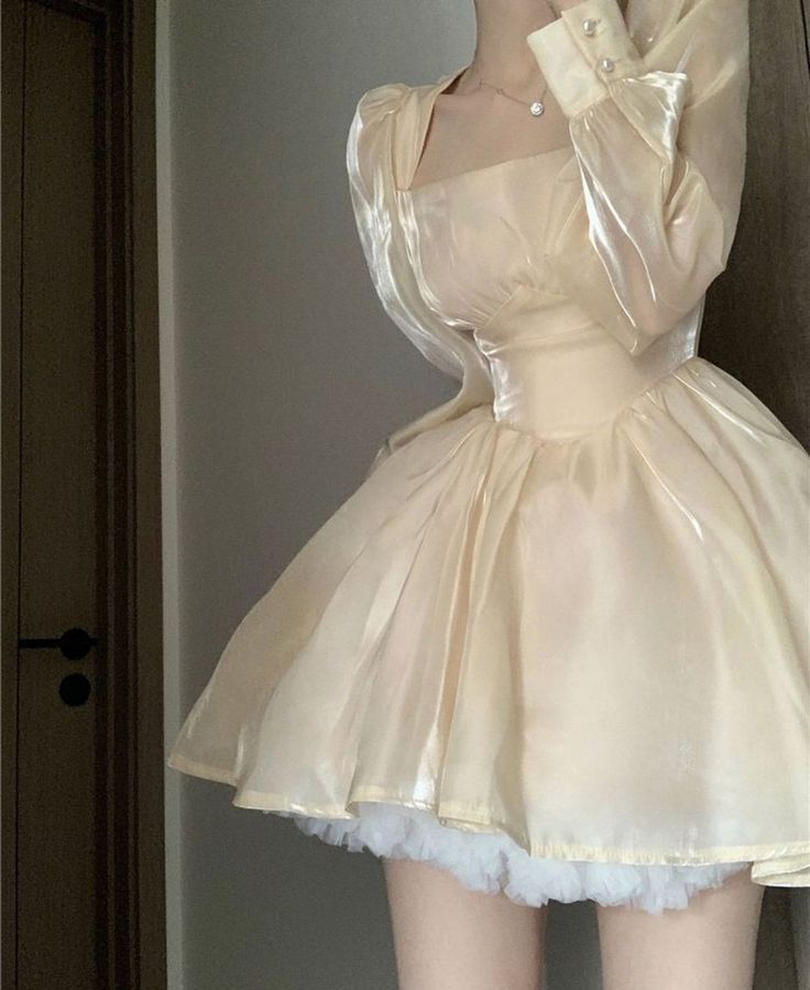 Cute Light Yellow Off-shoulder Long-sleeved Waisted A-line 17th Birthday Homecoming Dress