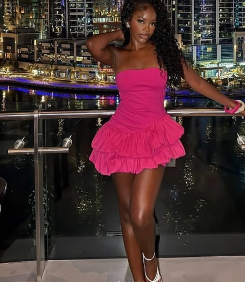 Sweet Hot Pink Tube Top Flower Bud Birthday Dress Homecoming Dress