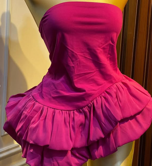 Sweet Hot Pink Tube Top Flower Bud Birthday Dress Homecoming Dress