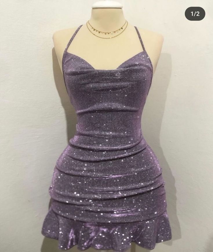 Charming Purple Halter Neck Shimmering Birthday Dress Homecoming Dress