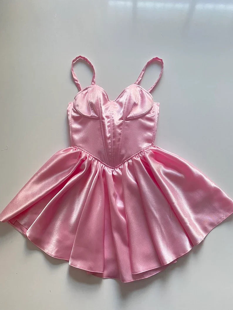 Sweet Pink Back Tie Bow Corset Satin A-line 16th Birthday Homecoming Dress