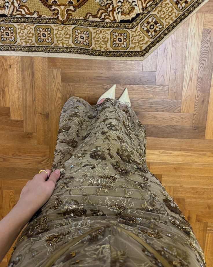 Vintage Olive Gold-Brown Mermaid Spaghetti Strap Sequined Embroidered Long Prom Dress Evening Dress