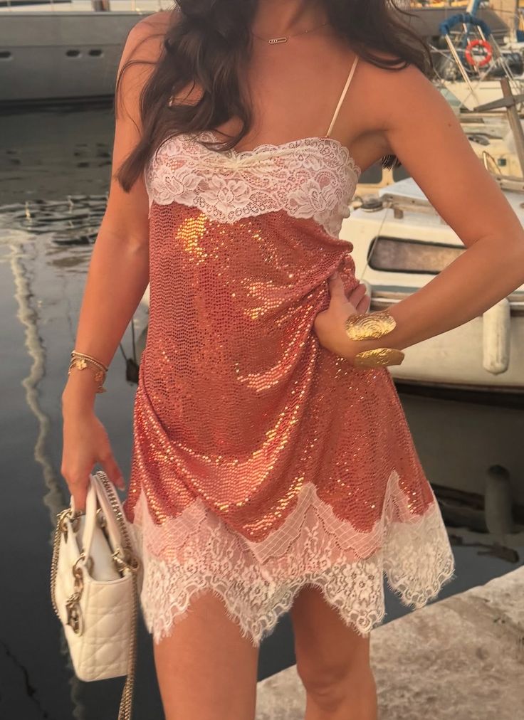 Sweet Pink Spaghetti Strap Sequined Lace Irregular Birthday Party Homecoming Dress