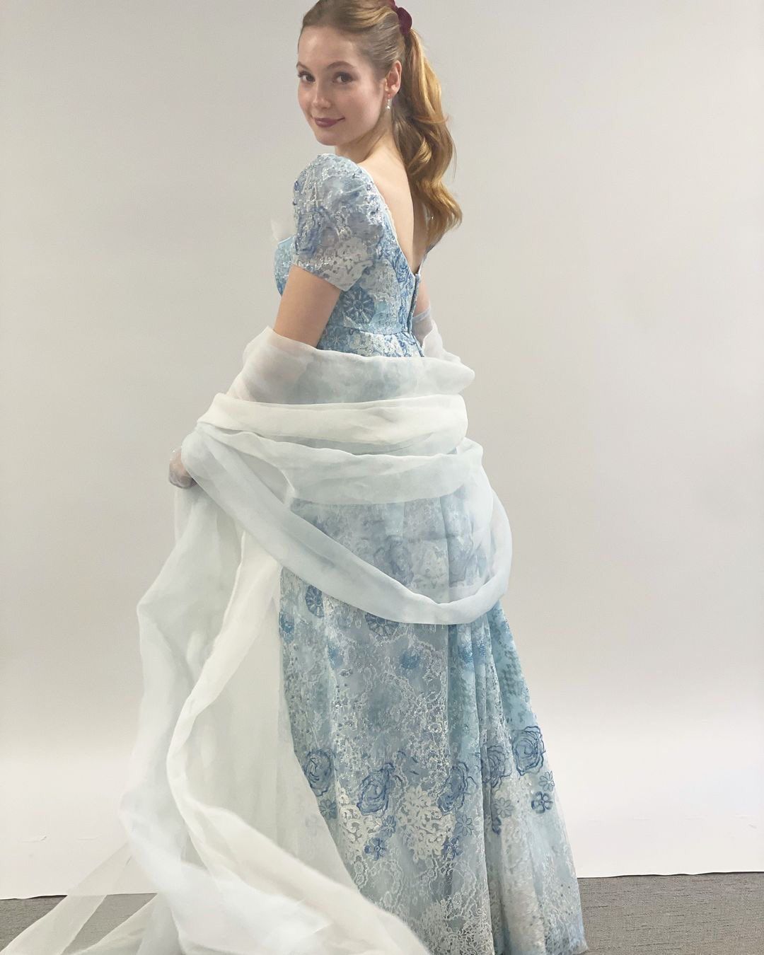 French Princess Light Blue A-line Square Neck Puff Sleeve Embroidered Lace Long Prom Dress Evening Dress