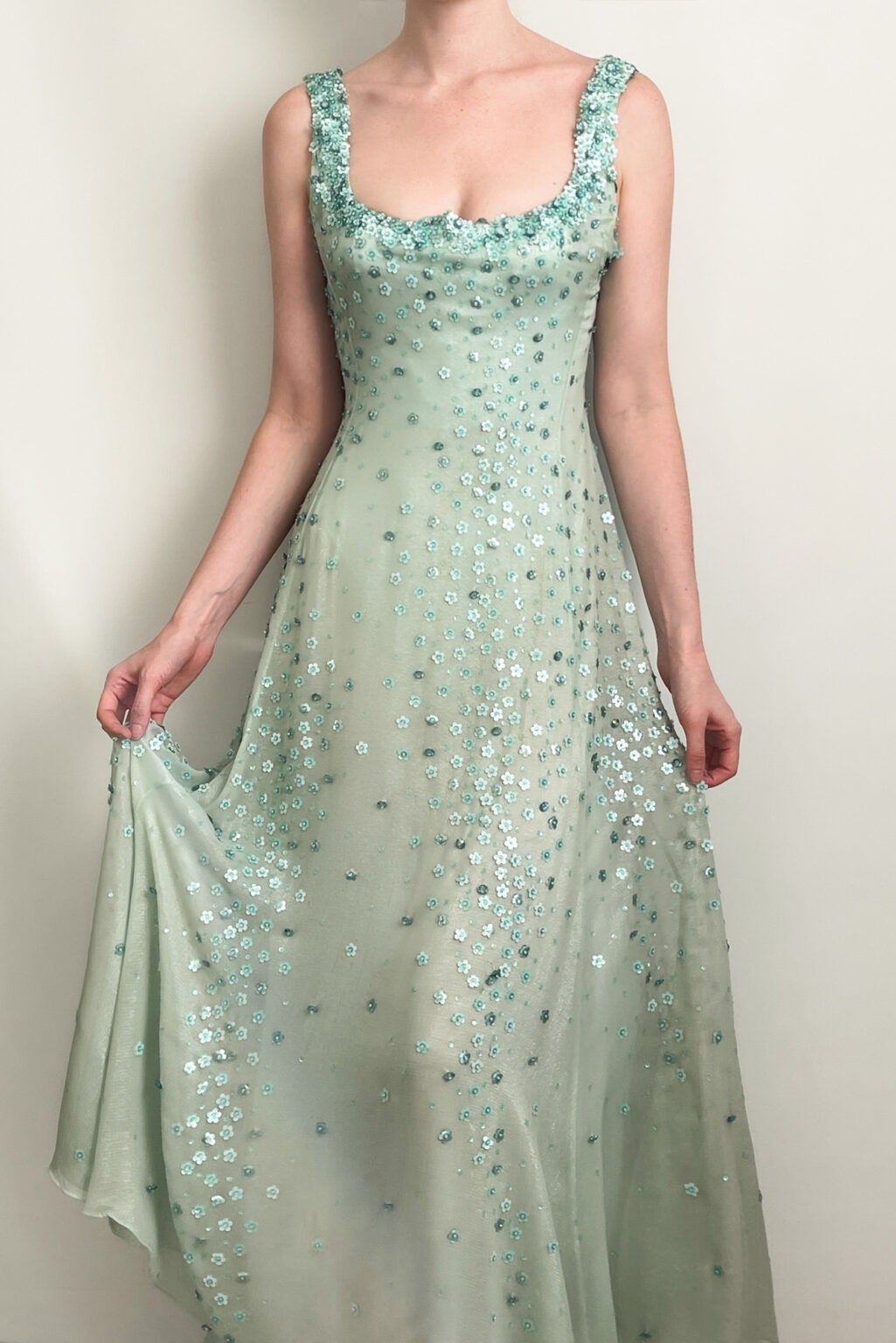 Elegant Mint Green A-line Square Neck Halter Chiffon Long Prom Dress Evening Dress