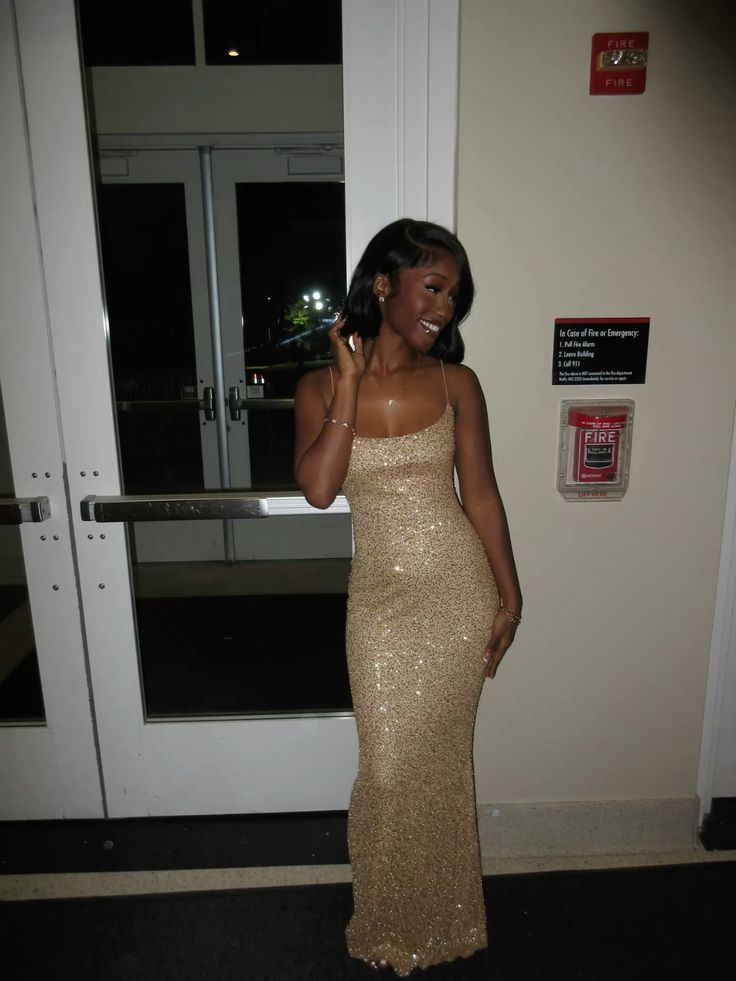 Sparkling Champagne Gold Mermaid Spaghetti Strap Sequined Long Prom Dress Evening Dress