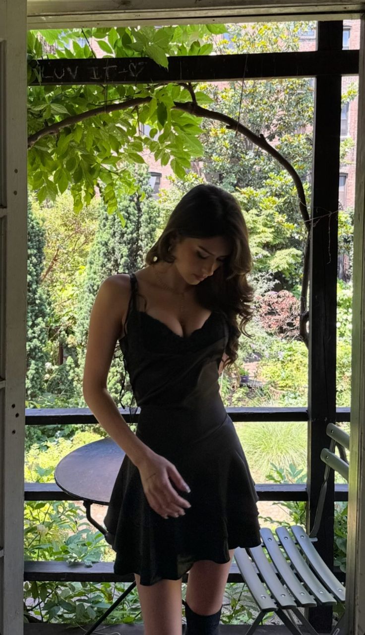 Elegant Black Deep V Neck Lace A-Line Satin Birthday Party Homecoming Dress