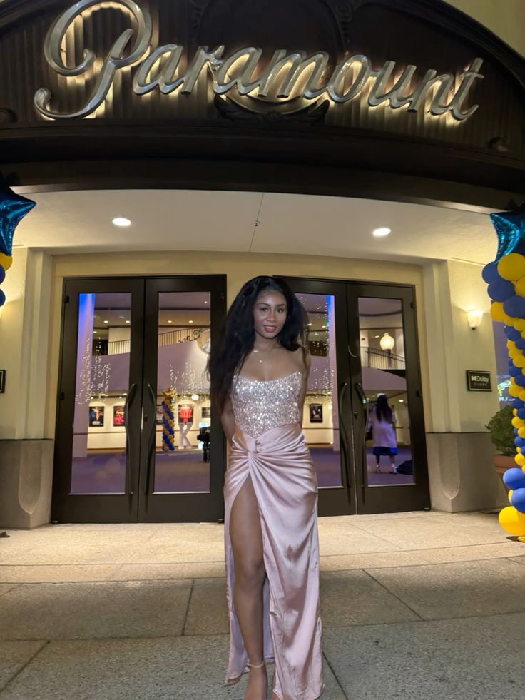 Sweet Pink Strapless Twist Slit Sequined Satin Long Prom Dress Evening Dress