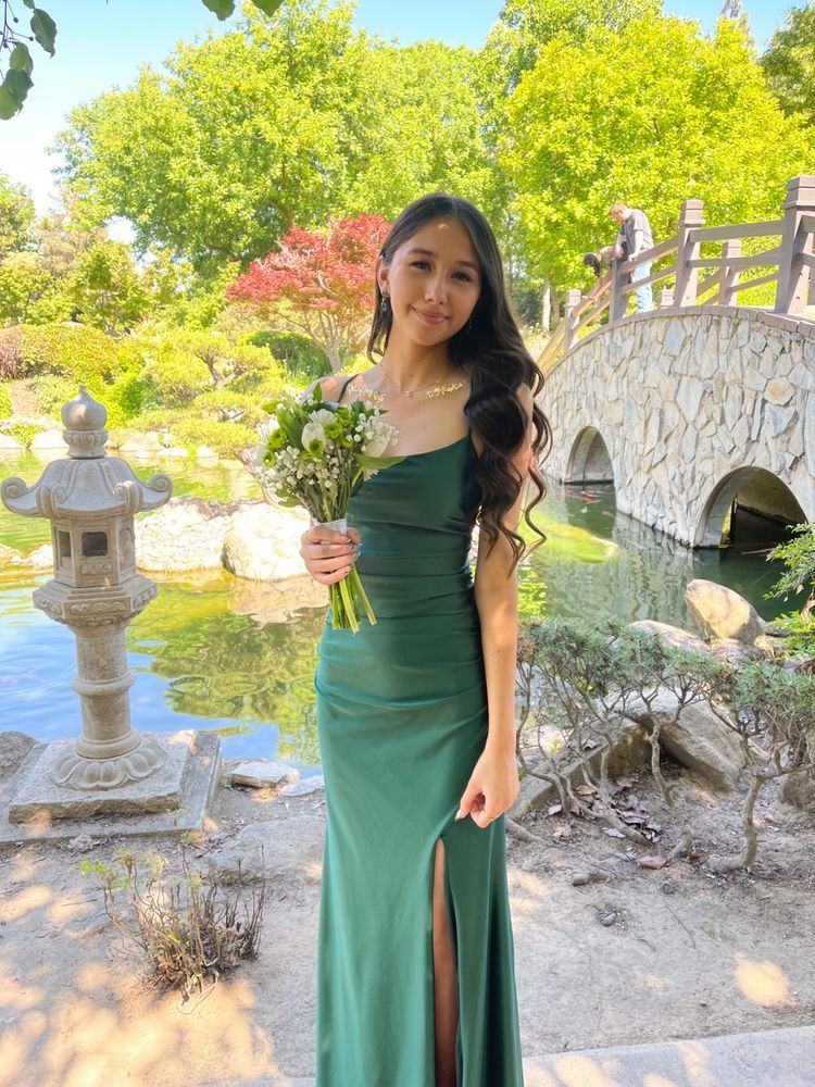 Elegant Green Mermaid Spaghetti Strap Slit Satin Long Prom Dress Evening Dress Bridesmaid Dress