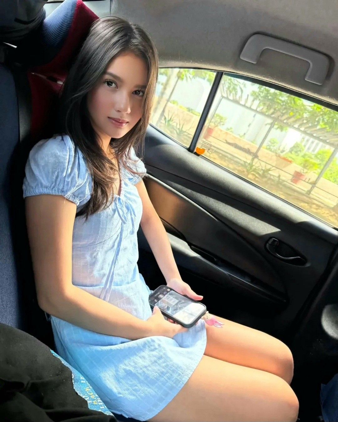 Sweet Light Blue Short-sleeved Waisted A-line 17th Birthday Homecoming Dress