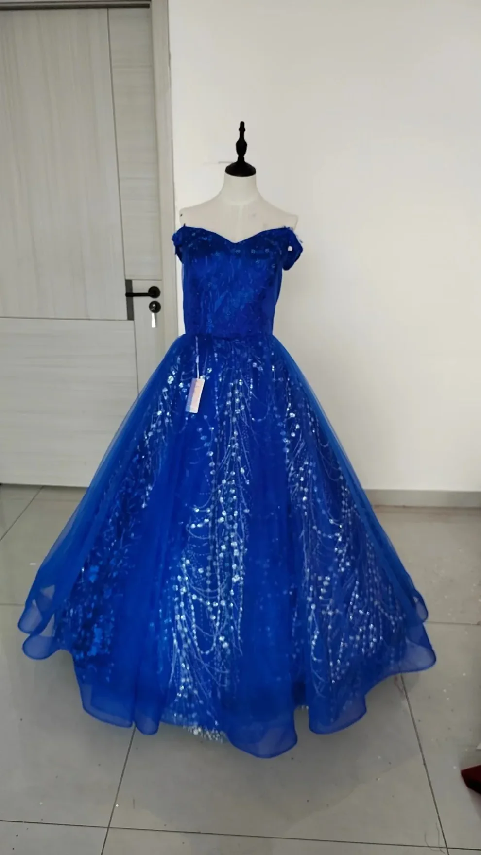 Sweet Pink Tulle Lace Appliques Ball Gown,Off The Shoulder Quinceanera Dress